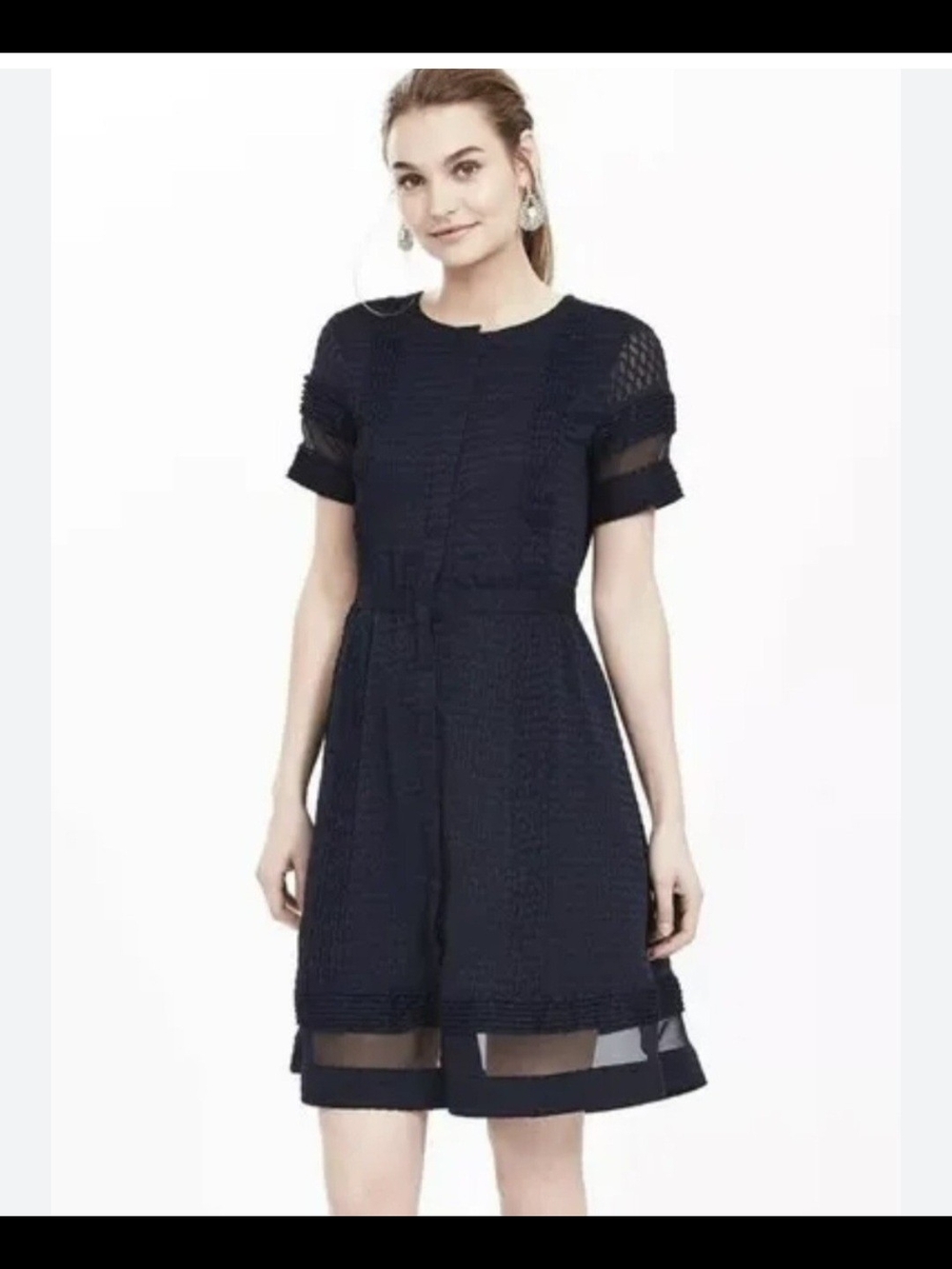 Banana Republic Navy Textured Short Sleeve Midi Dress